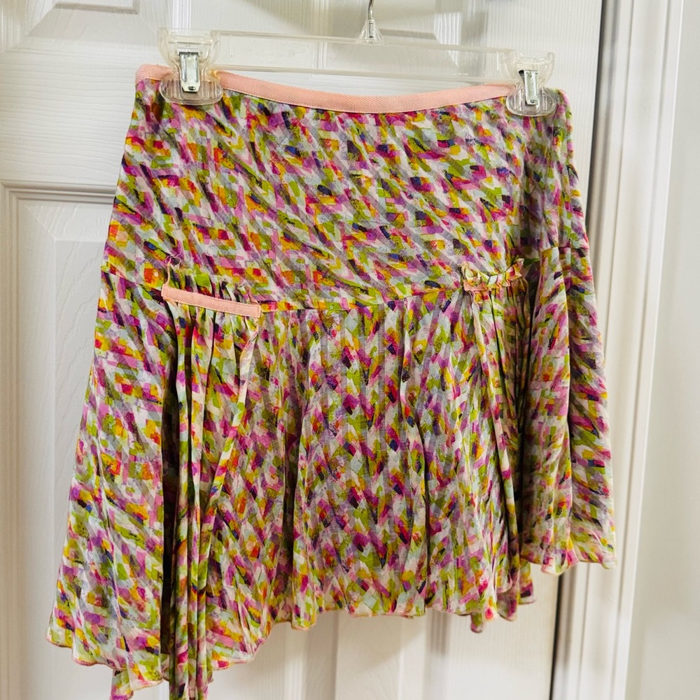 Vintage Diane Von Furstenberg Multicolor Mini Pleated Skirt with Pink Trim size